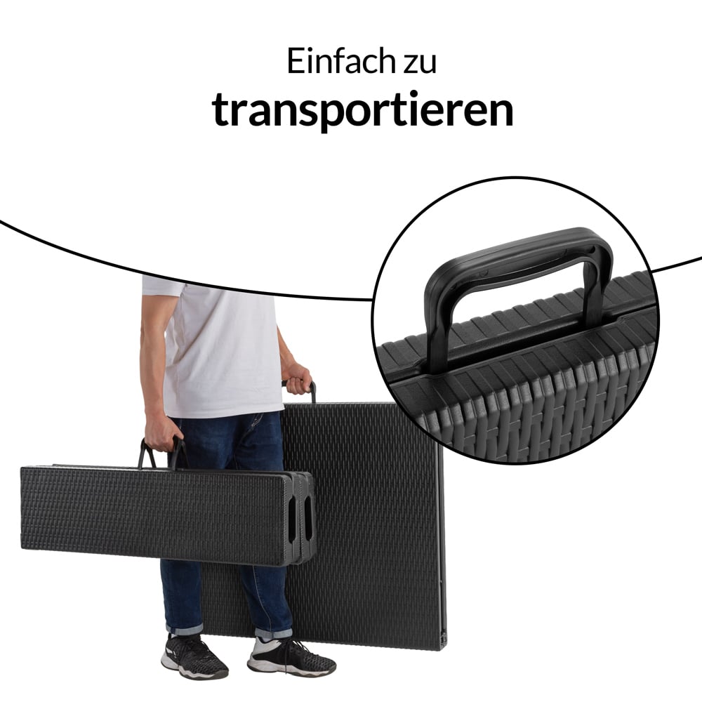 Table et bancs pliants noirs en plastique dur - 183 cm