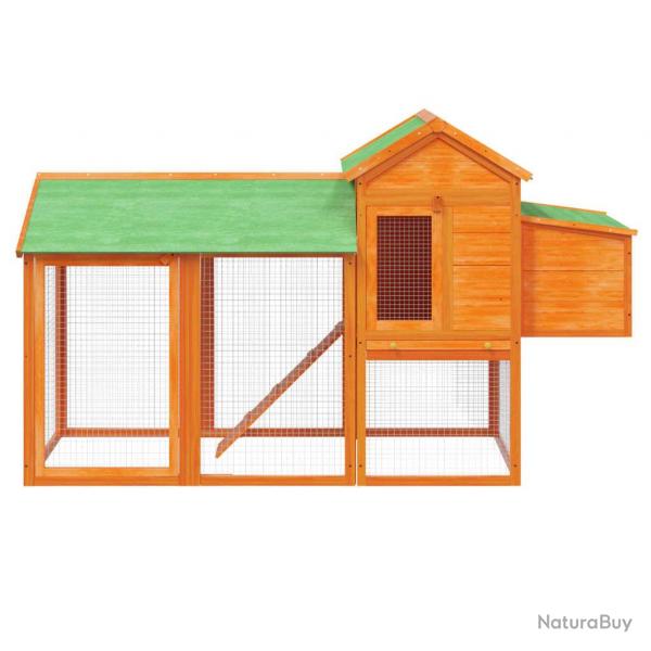 Poulailler enclos pour poules en bois massif de pin - 193 x 65 x 117 cm - Marron