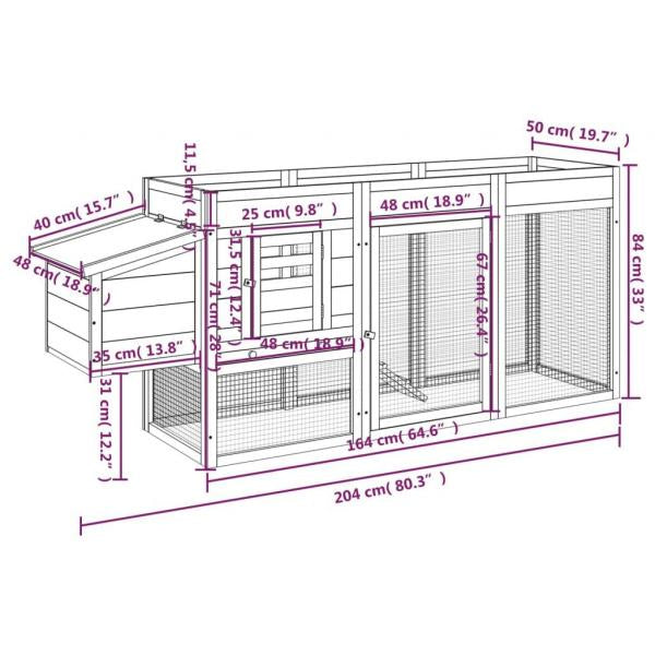 Poulailler en bois massif de pin 204 x 50 x 84 cm – Enclos sécurisé pour poules