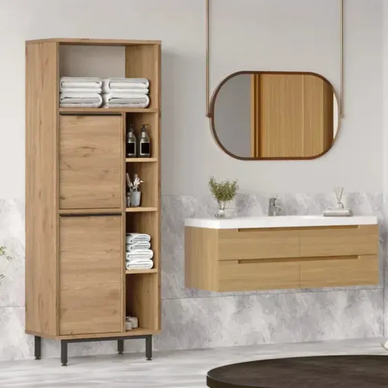Meuble rangement salle de bain bois clair