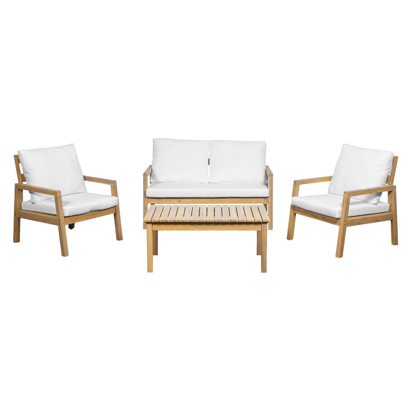 Salon de jardin en acacia 4 personnes - coussins crème