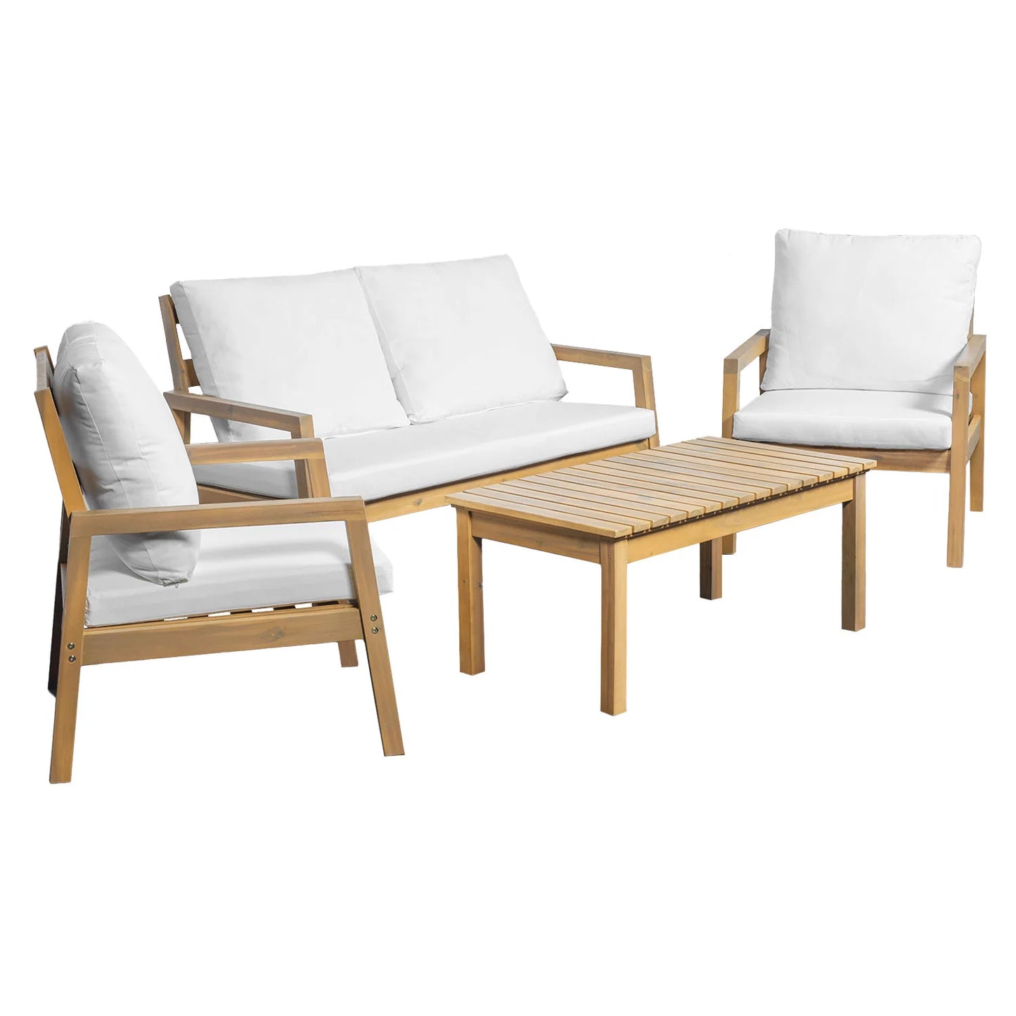 Salon de jardin en acacia 4 personnes - coussins crème