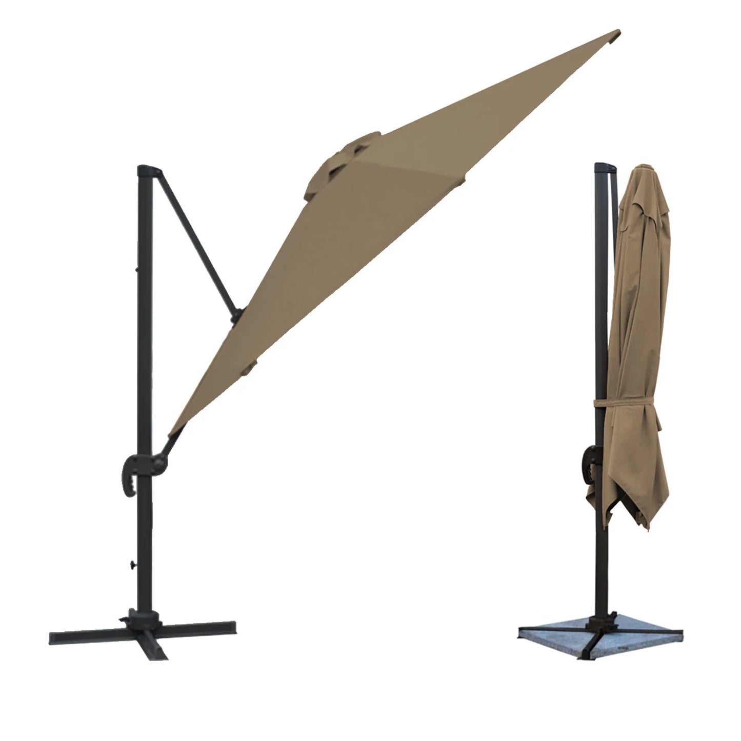 Parasol déporté inclinable carré 3x3m taupe avec housse