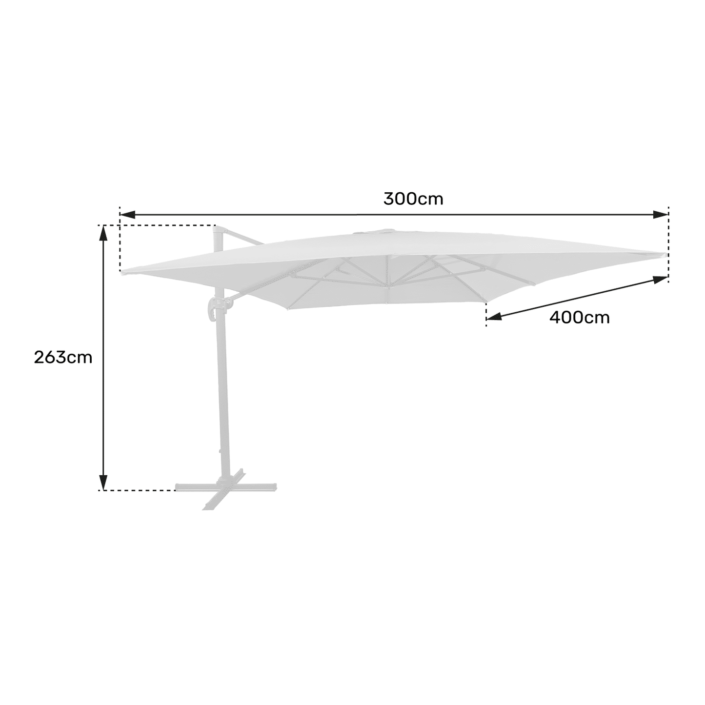 Parasol déporté 3x4 blanc avec housse