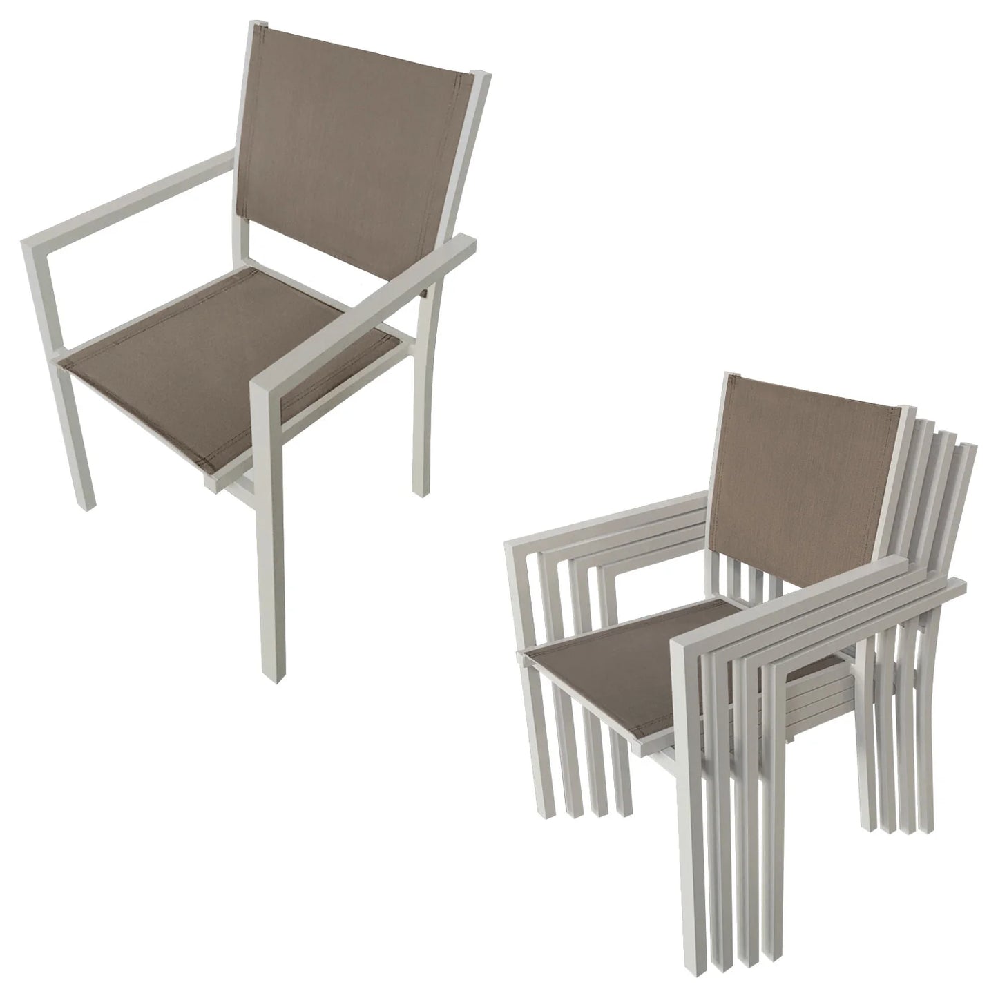 Salon de jardin en textilène taupe - 8 places en aluminium taupe