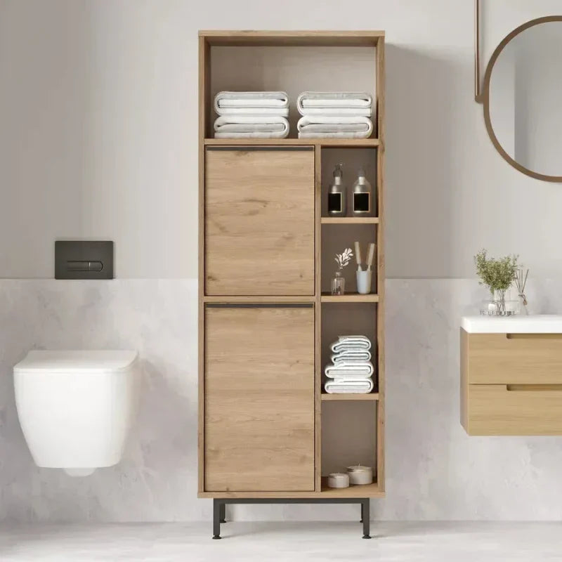 Meuble rangement salle de bain bois clair