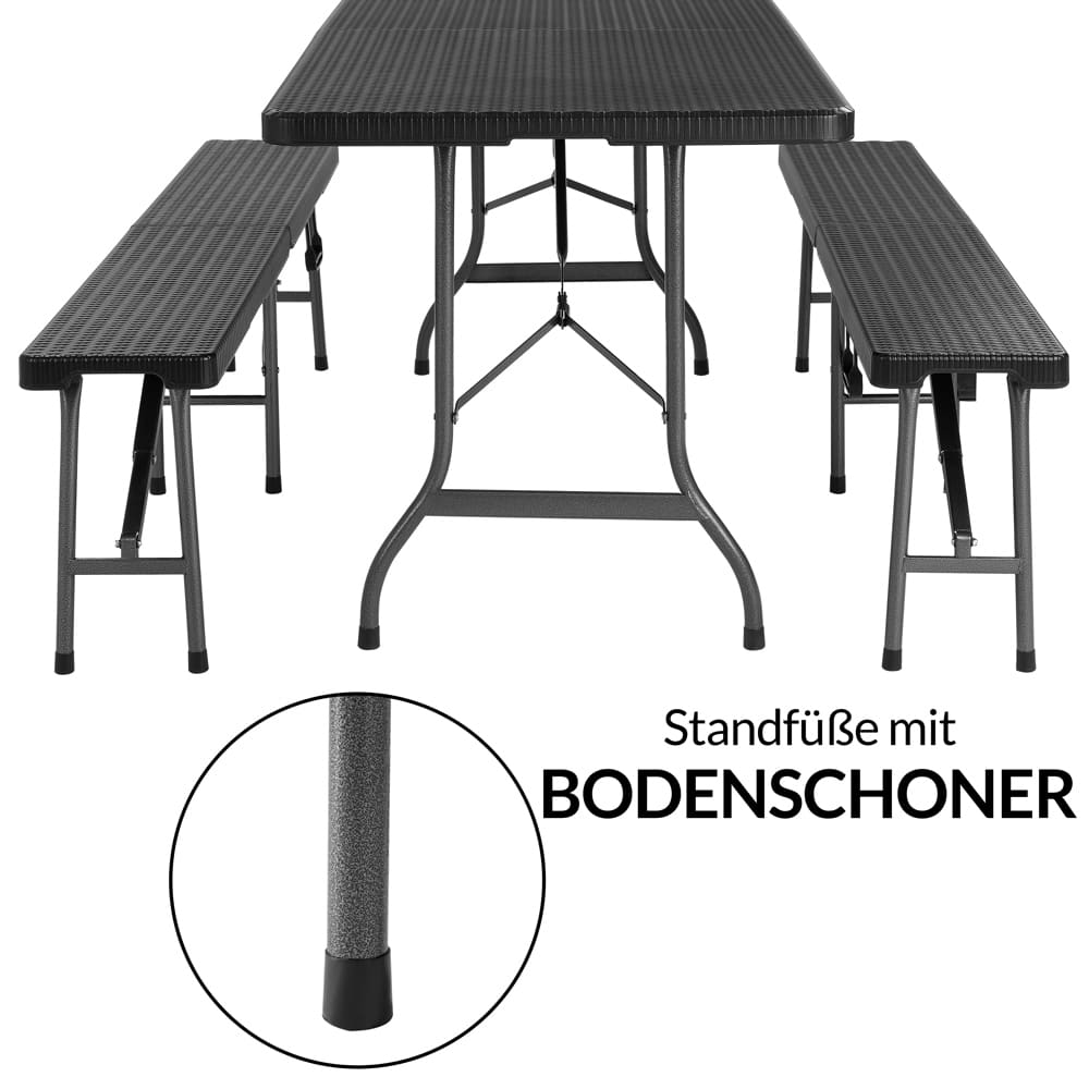 Table et bancs pliants noirs en plastique dur - 183 cm
