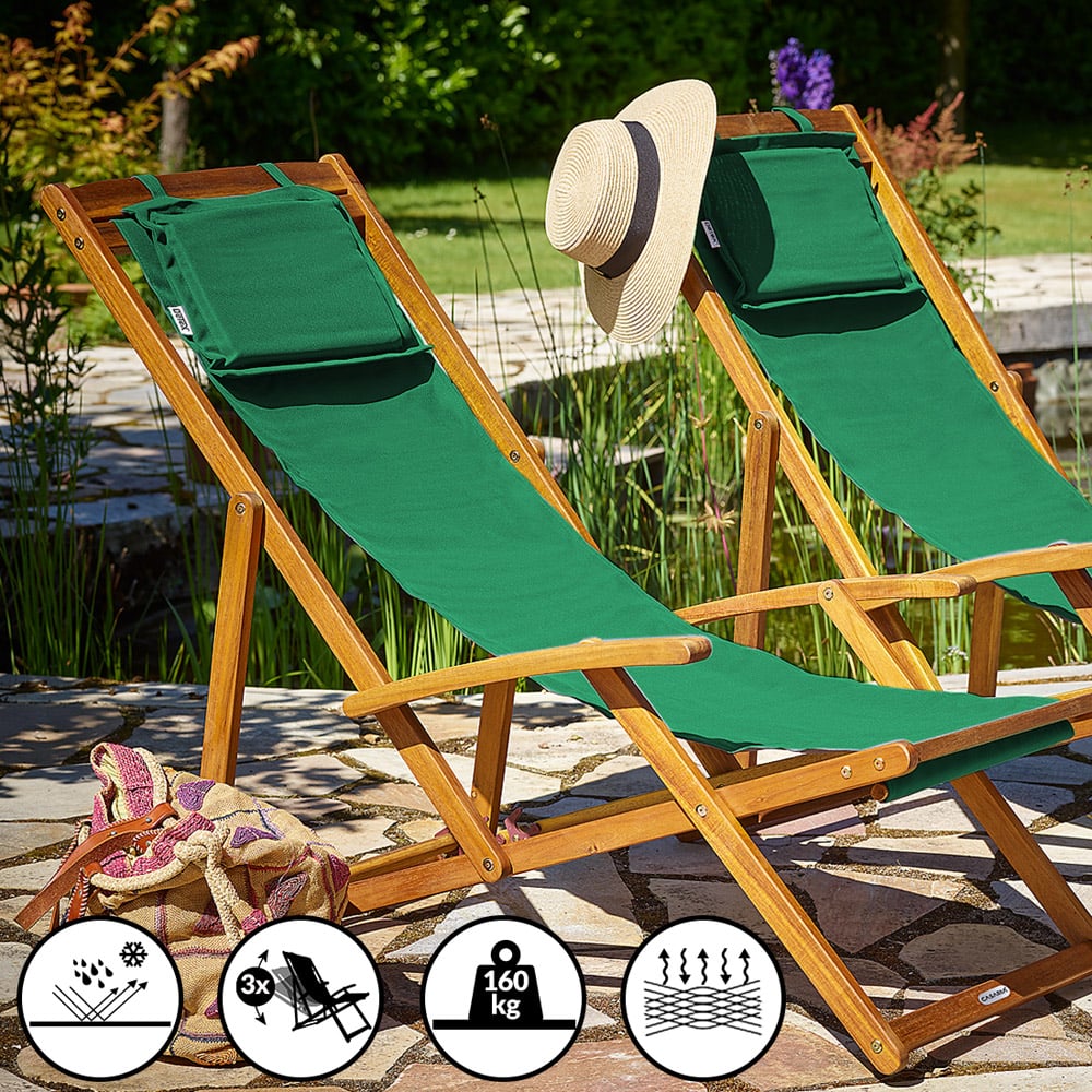 Transat de jardin pliable en bois d'acacia vert