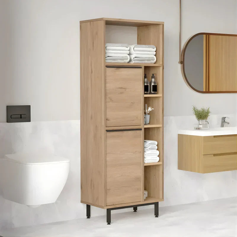 Meuble rangement salle de bain bois clair