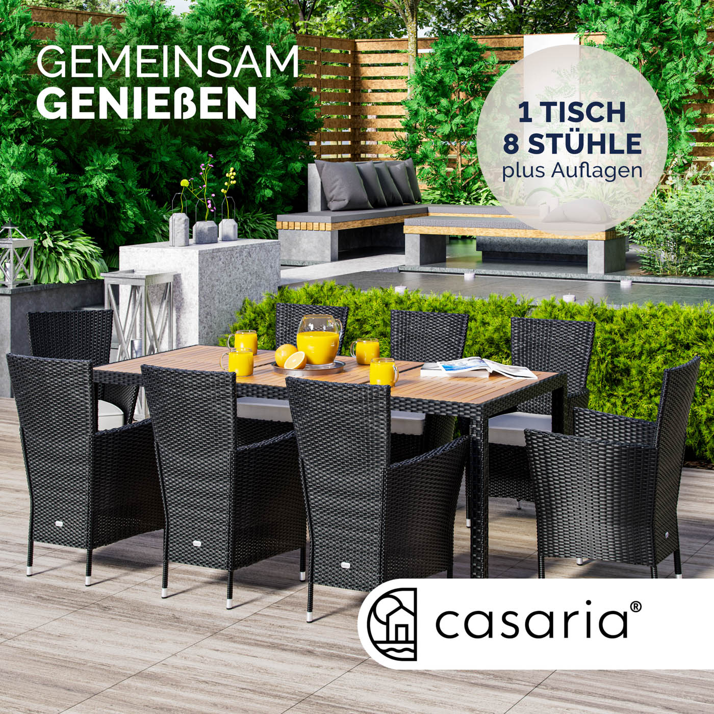 Salon de jardin en rotin synthétique 9 pièces – Noir