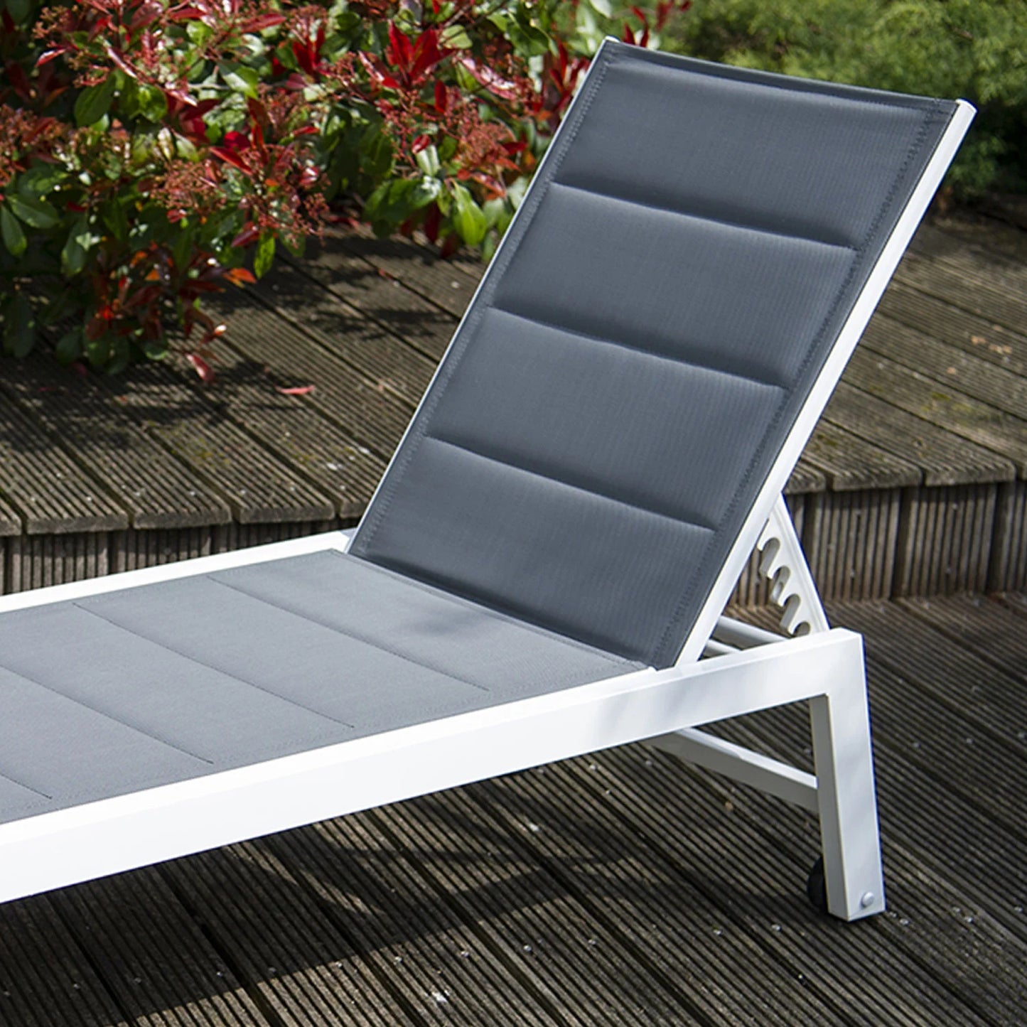 Bain de soleil en textilène gris - Aluminium blanc
