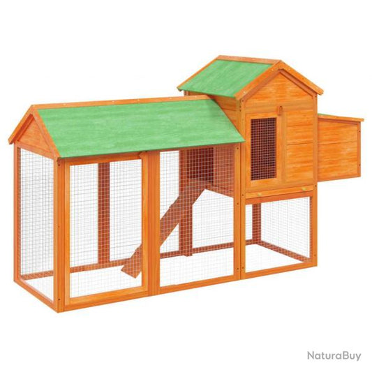Poulailler enclos pour poules en bois massif de pin - 193 x 65 x 117 cm - Marron