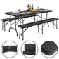 Table et bancs pliants noirs en plastique dur - 183 cm