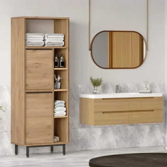 Meuble rangement salle de bain bois clair