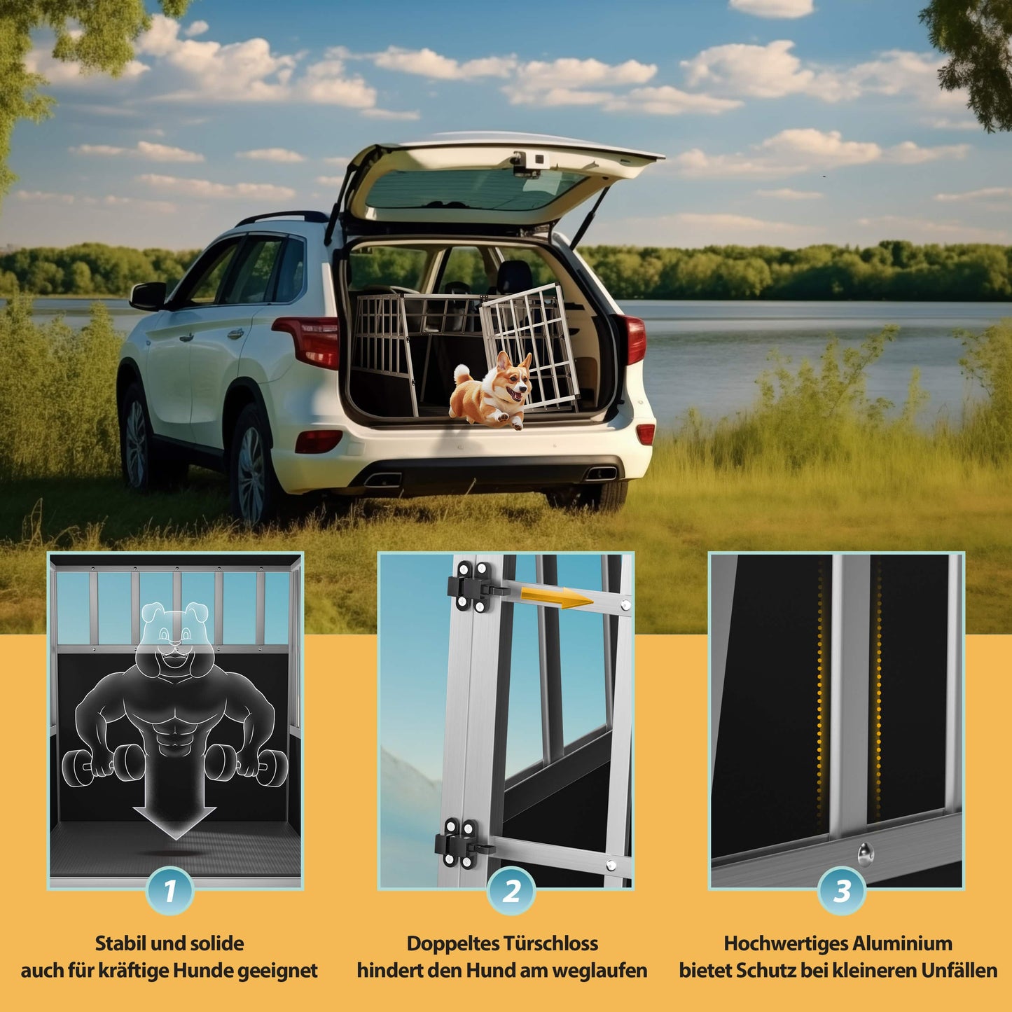 Cage de transport pour chiens en aluminium XXL 97x90x70 cm