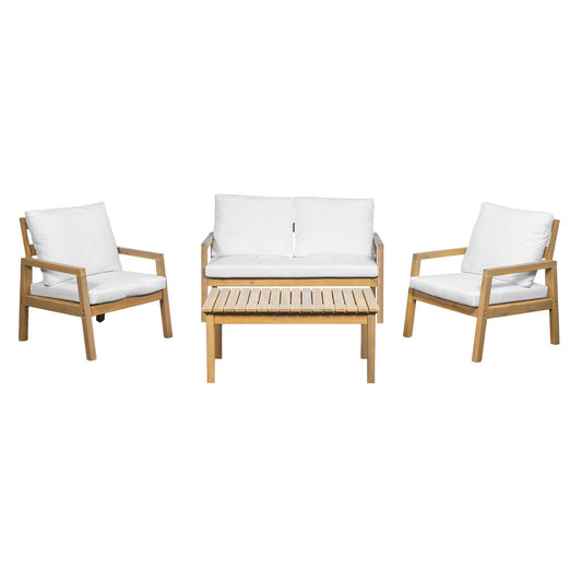 Salon de jardin en acacia 4 personnes - coussins crème