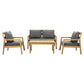 Salon de jardin en acacia 4 places - coussins gris