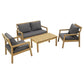 Salon de jardin en acacia 4 places - coussins gris