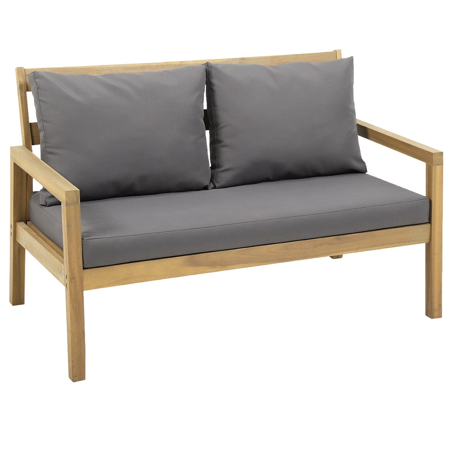 Salon de jardin en acacia 4 places - coussins gris