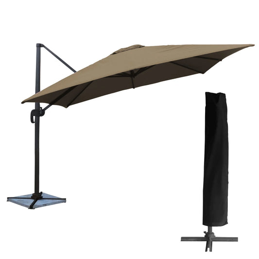 Parasol déporté inclinable carré 3x3m taupe avec housse