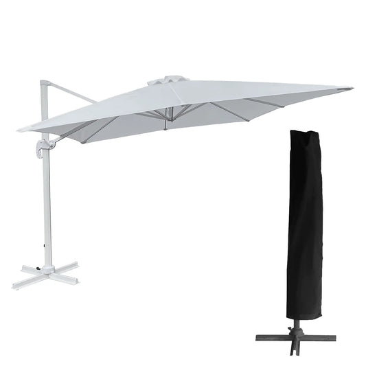 Parasol déporté 3x4 blanc avec housse