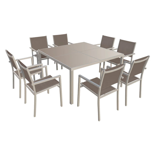 Salon de jardin en textilène taupe - 8 places en aluminium taupe